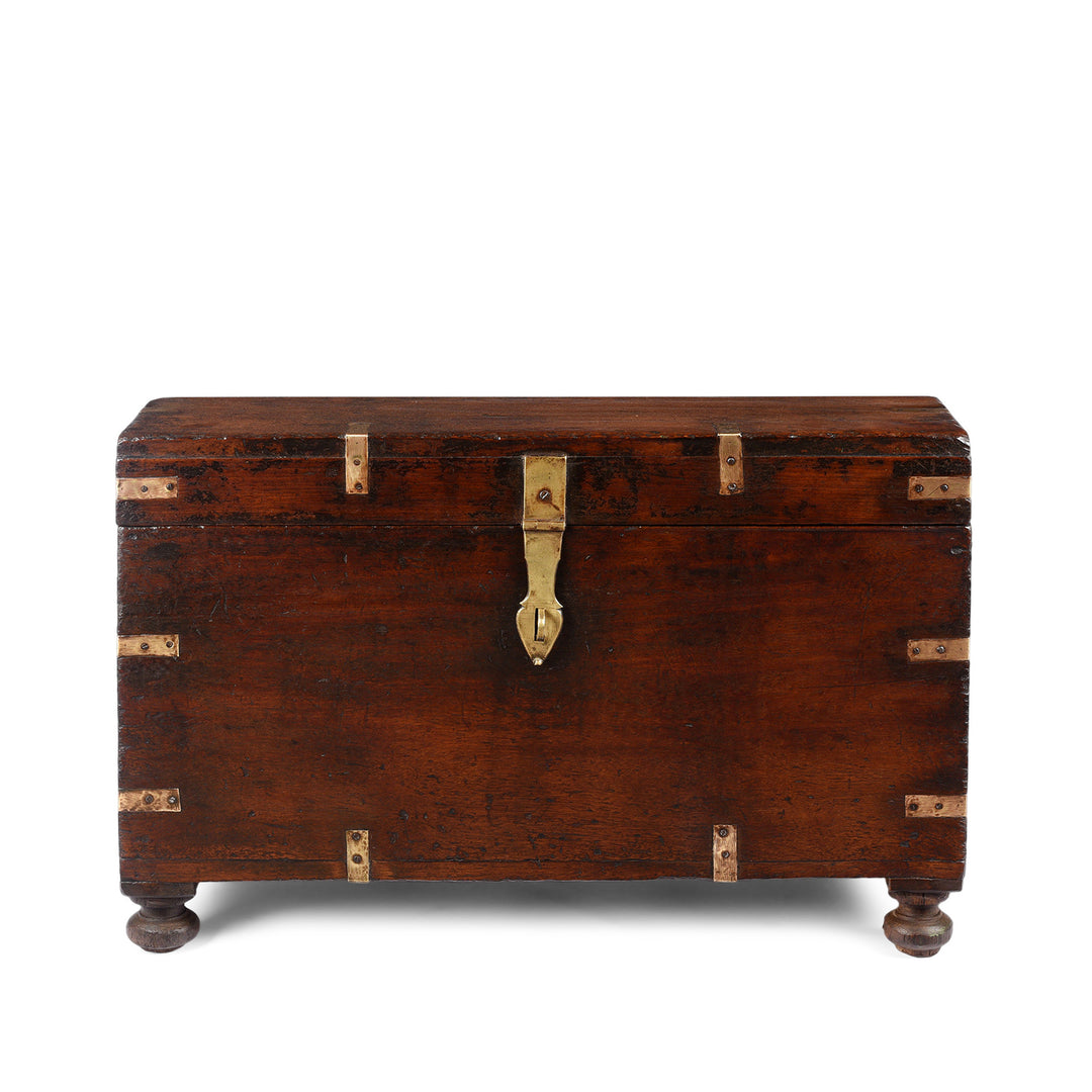 Antique Brass Bound Teak Military Chest From Rajasthan | Indigo Antiques