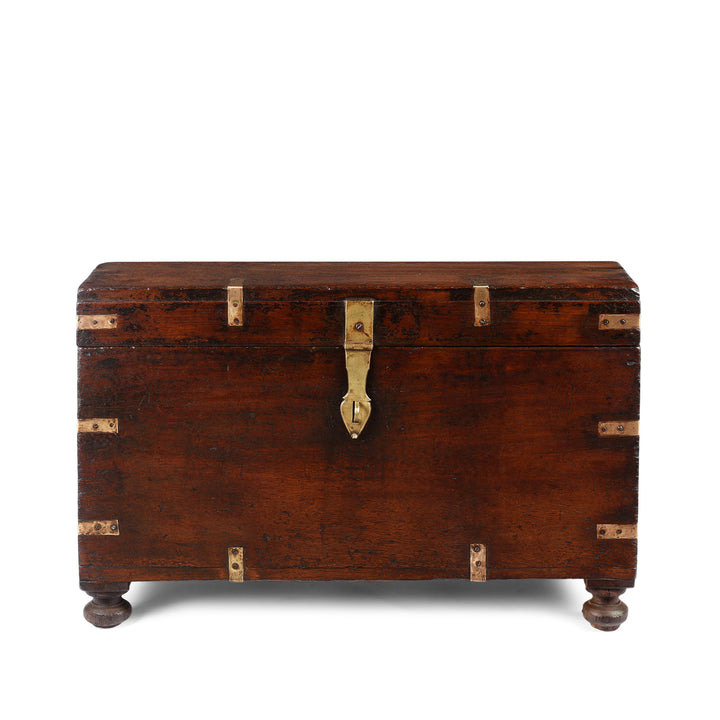 Antique Brass Bound Teak Military Chest From Rajasthan | Indigo Antiques