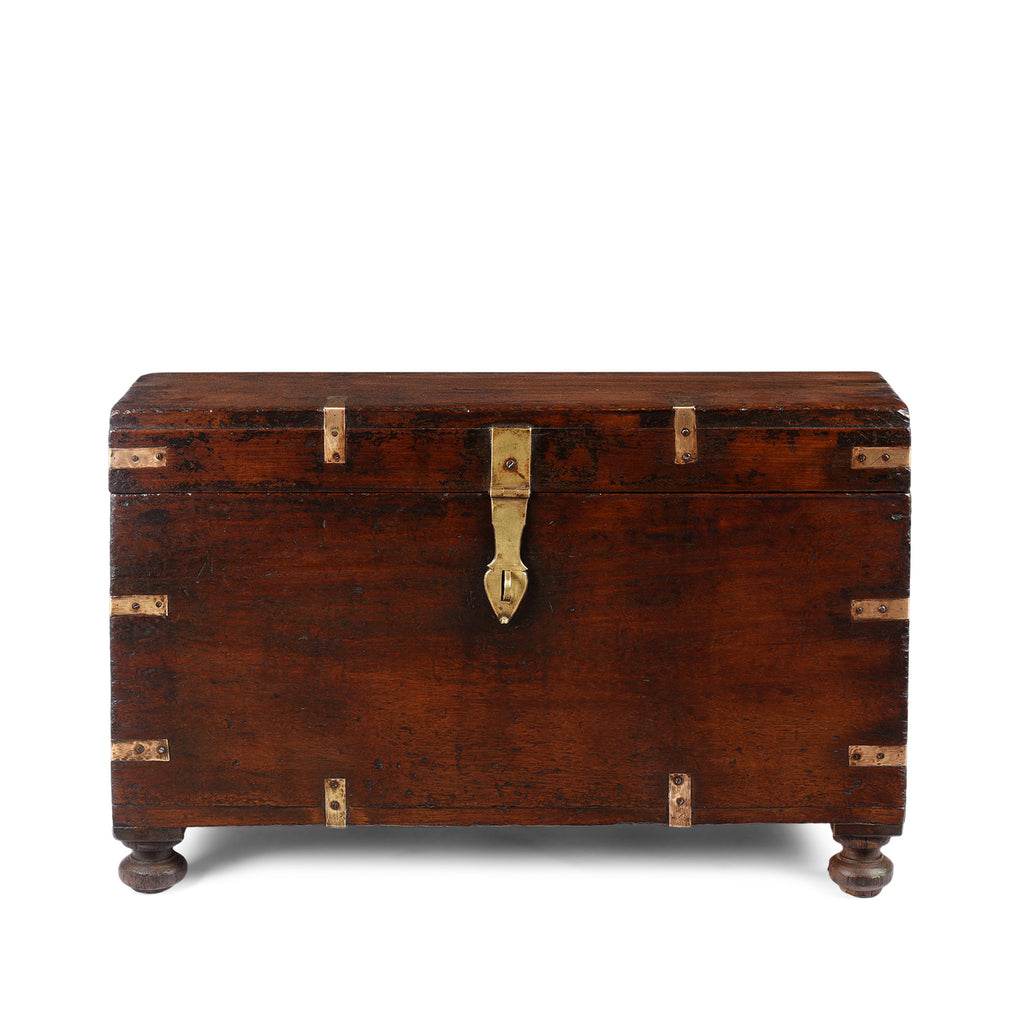 Brass Bound Teak Military Chest From Rajasthan - 19th Century