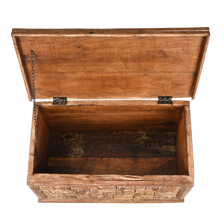 Interior View Of Carved Blanket Chest Made From Reclaimed Painted Teak | Indigo Antiques