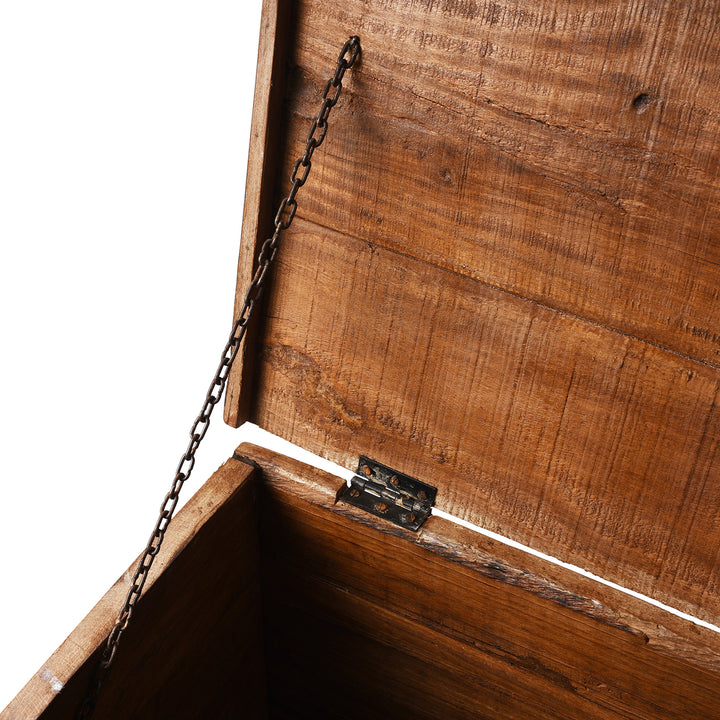 Chain Detail From Carved Blanket Chest Made From Reclaimed Painted Teak | Indigo Antiques