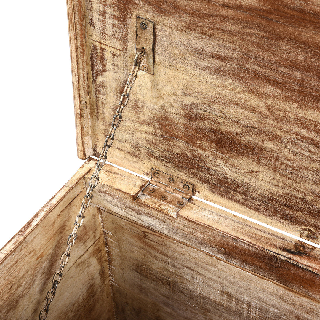 Chain Detail From Carved Blanket Chest Made From Reclaimed Teak Ceiling Panels | Indigo Antiques