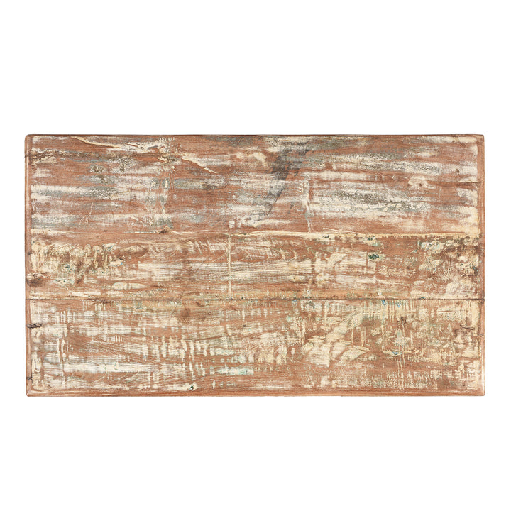 Top Down View Of Carved Blanket Chest Made From Reclaimed Painted Teak | Indigo Antiques