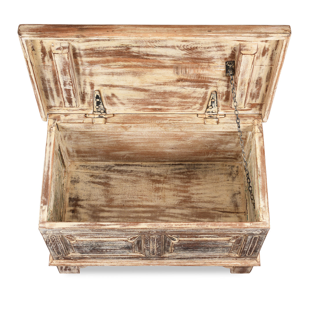 Interior Of Carved Blanket Chest Made From Reclaimed Painted Teak | Indigo Antiques