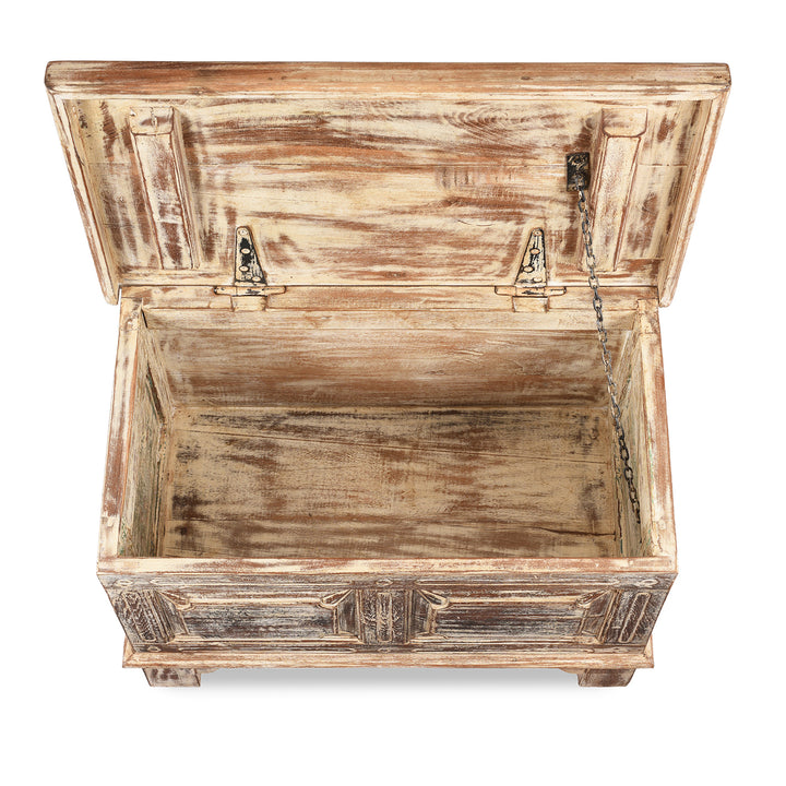 Interior Of Carved Blanket Chest Made From Reclaimed Painted Teak | Indigo Antiques