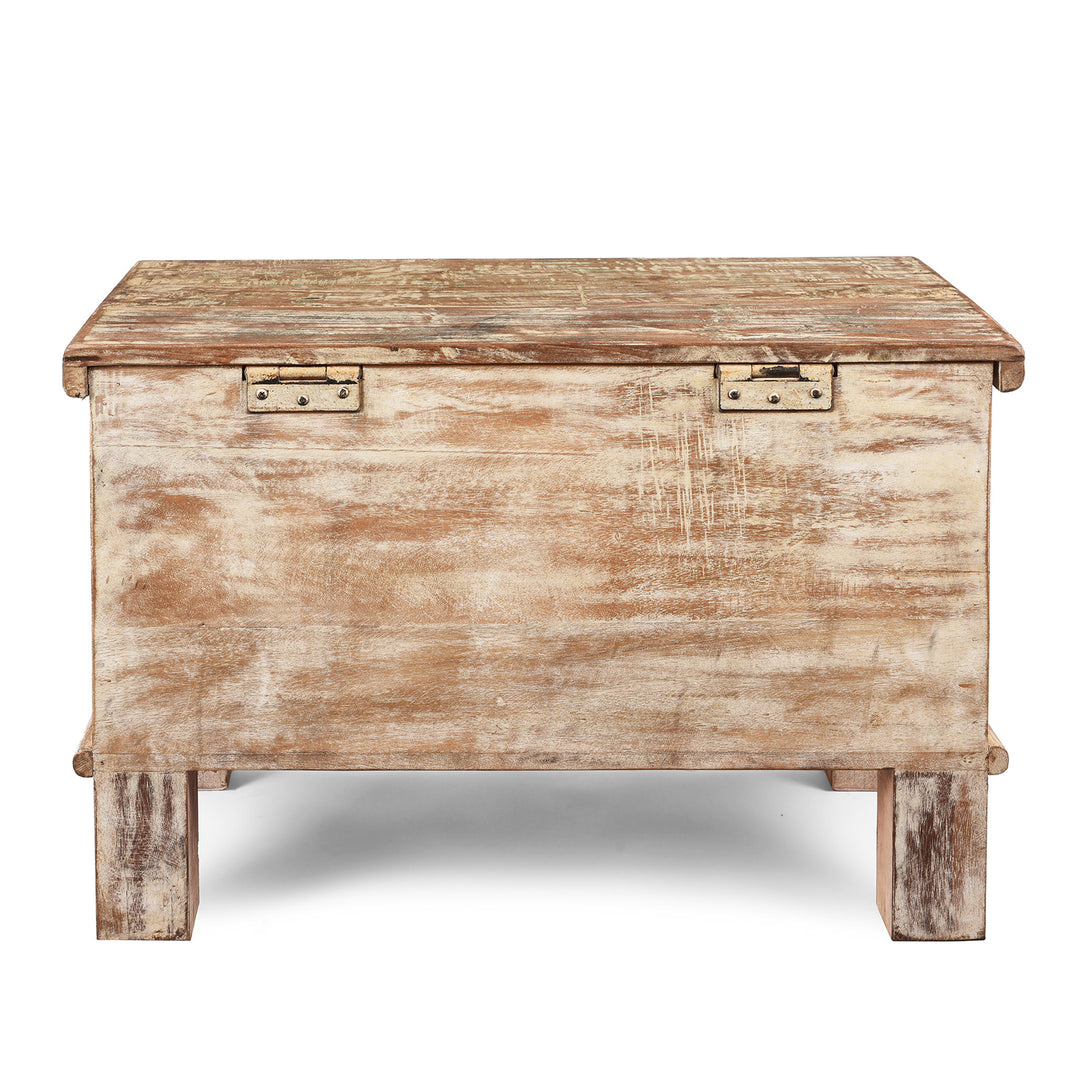 Back Of Carved Blanket Chest Made From Reclaimed Painted Teak | Indigo Antiques