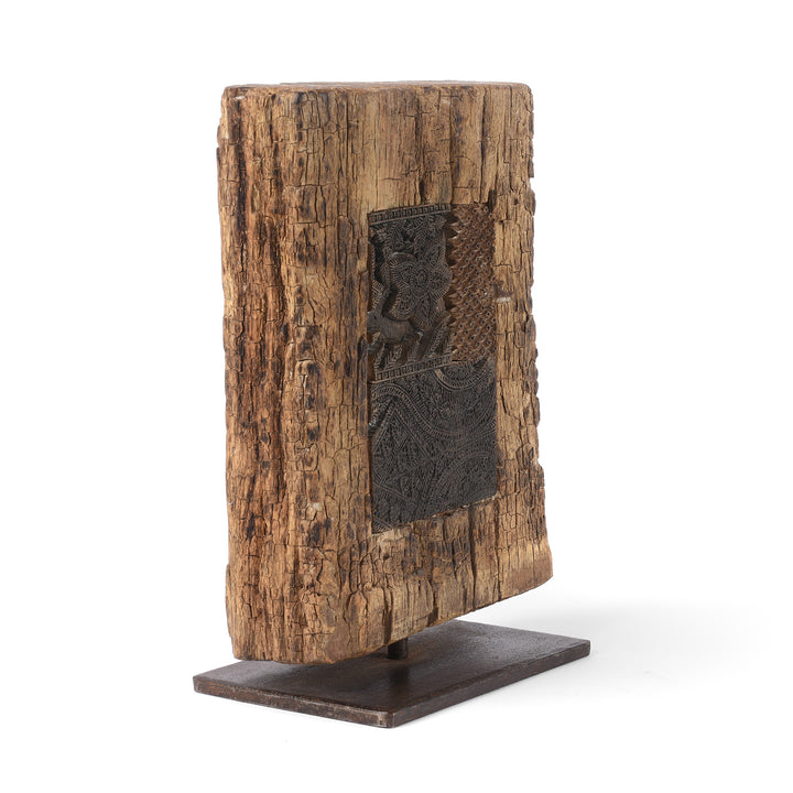Angled View Of Old Textile Printing Blocks - On a Stand | INDIGO ANTIQUES