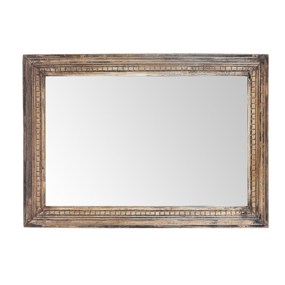 Landscape View Of Antique Rustic Mirror Made From Architectural Teak | Indigo Antiques