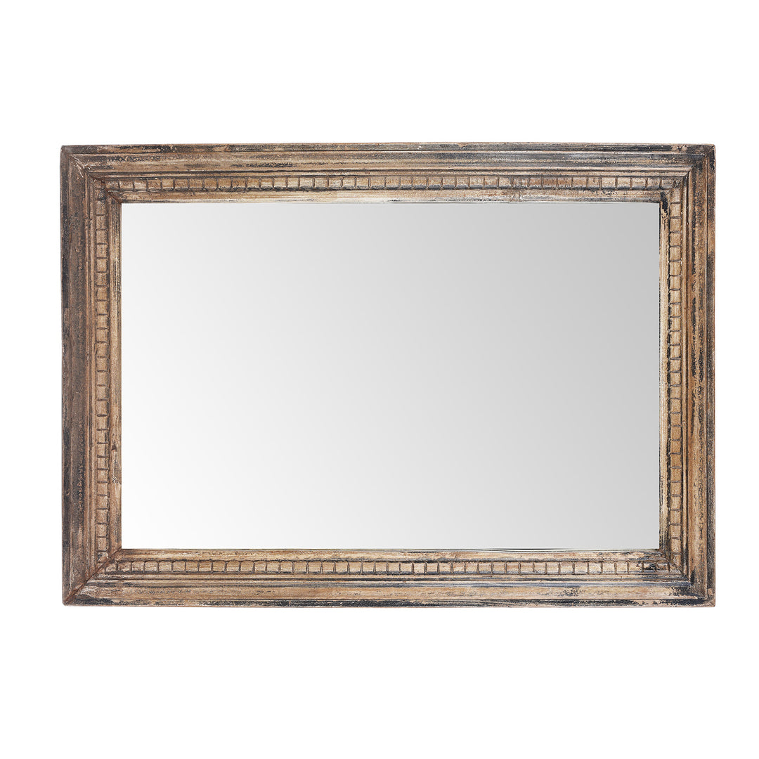 Landscape View Of Antique Rustic Mirror Made From Architectural Teak | Indigo Antiques