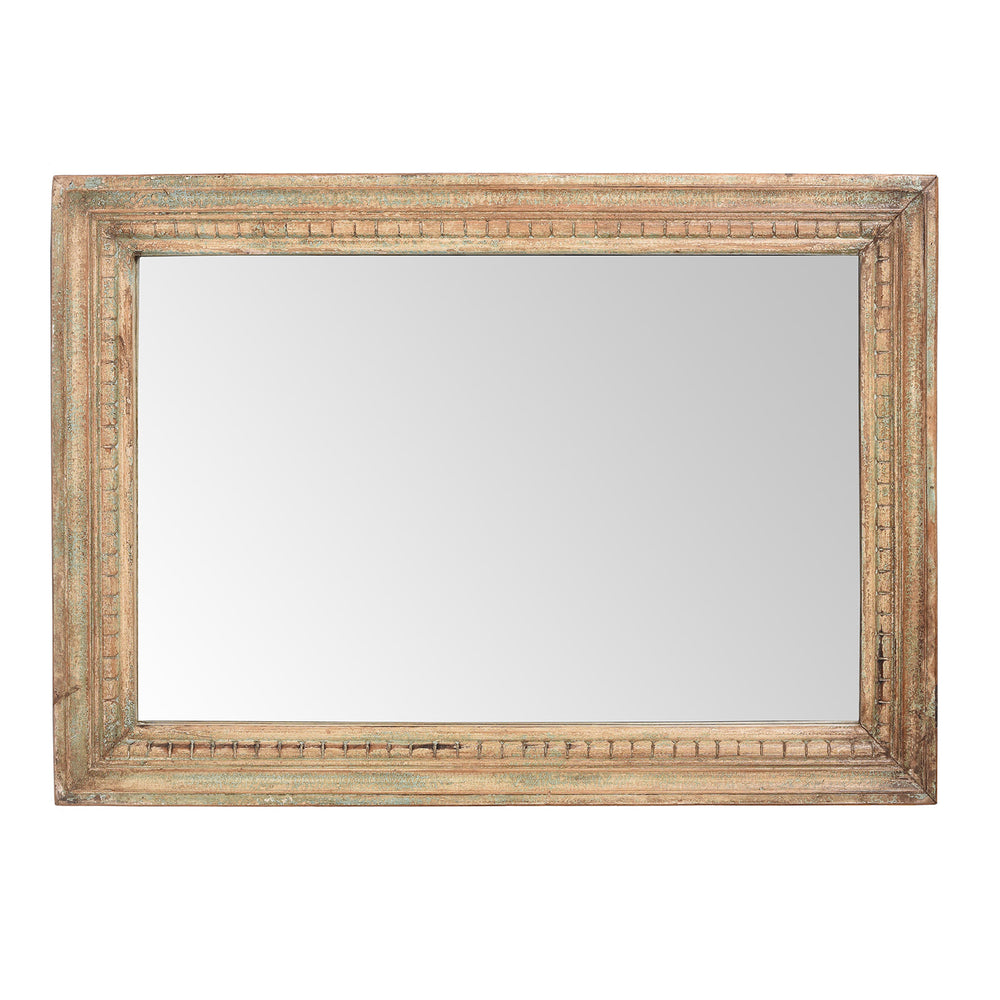 Rustic Carved Cream Painted Indian Mirror (102 x 71 cm) | Indigo Antiques