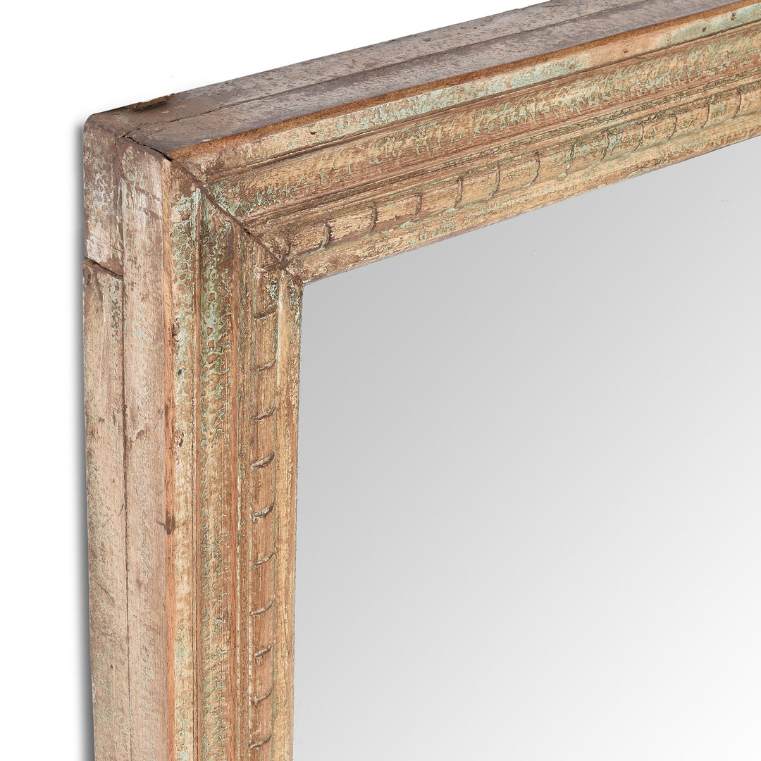 Depth Detail From Rustic Carved Cream Painted Indian Mirror (102 x 71 cm) | Indigo Antiques