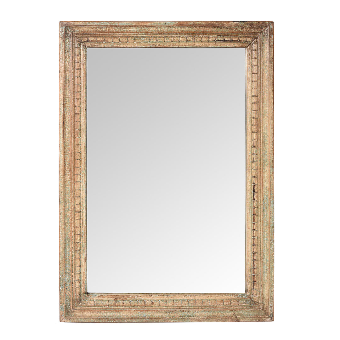 Rustic Carved Cream Painted Indian Mirror (102 x 71 cm) | Indigo Antiques