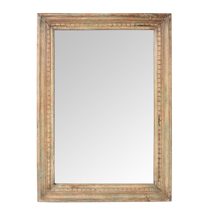 Rustic Carved Cream Painted Indian Mirror (102 x 71 cm) | Indigo Antiques