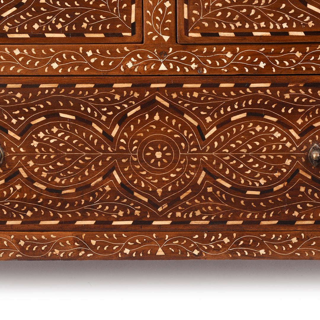 Bone Inlay Detail From Antique Chest Of Drawers - Teak With Bone Inlay - Ca 1920 | Indigo Antiques