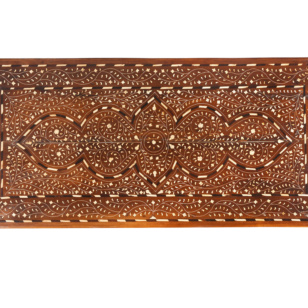 Top Down View Of Antique Chest Of Drawers - Teak With Bone Inlay - Ca 1920 | Indigo Antiques