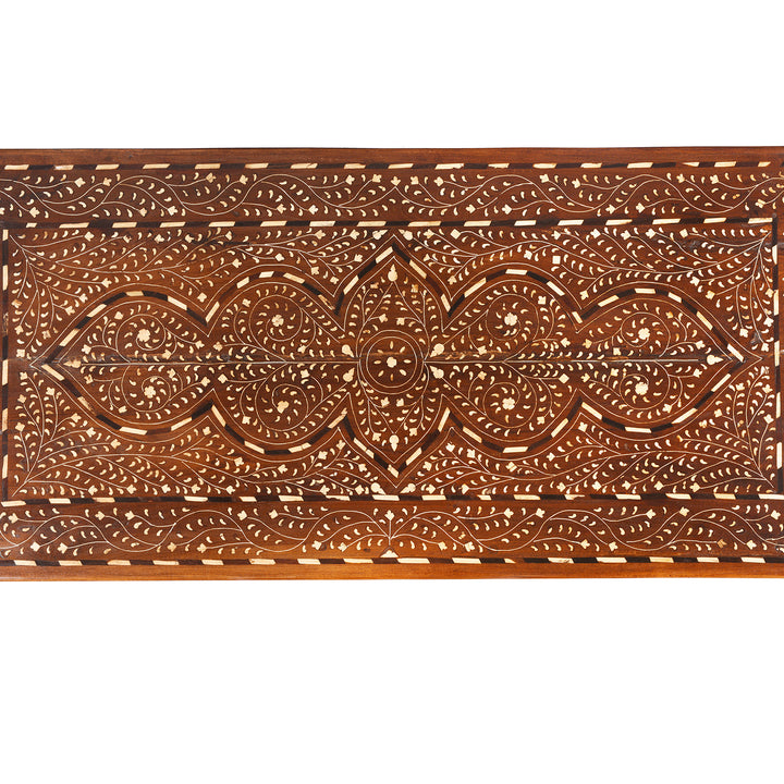 Top Down View Of Antique Chest Of Drawers - Teak With Bone Inlay - Ca 1920 | Indigo Antiques