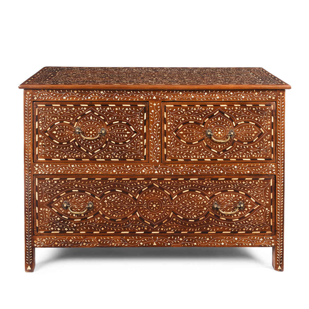 Antique Chest Of Drawers - Teak With Bone Inlay - Ca 1920 | Indigo Antiques