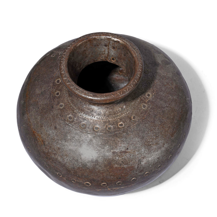 Top Doen View Of Antique Iron Lota From The Punjab (Indian Water Pot) | Indigo Antiques