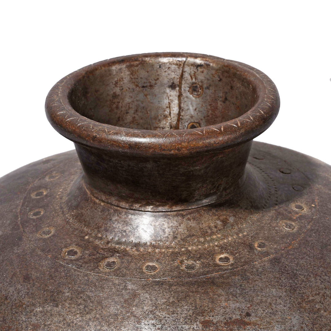 Rim Detail From Antique Iron Lota From The Punjab (Indian Water Pot) | Indigo Antiques