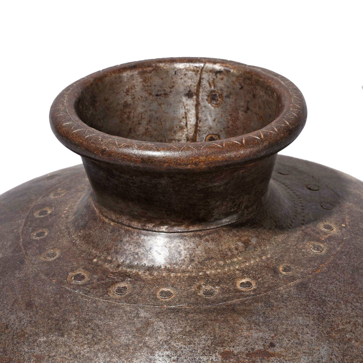 Rim Detail From Antique Iron Lota From The Punjab (Indian Water Pot) | Indigo Antiques