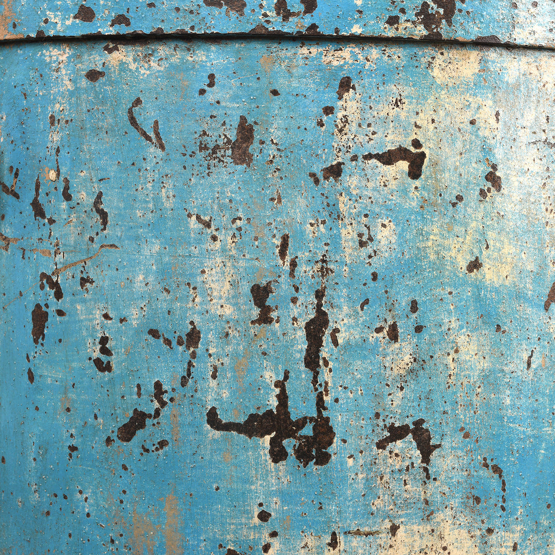 Detail From Antique Blue Painted Iron Grain Storage Bin From Rajasthan - Ca 1920 | Indigo Antiques