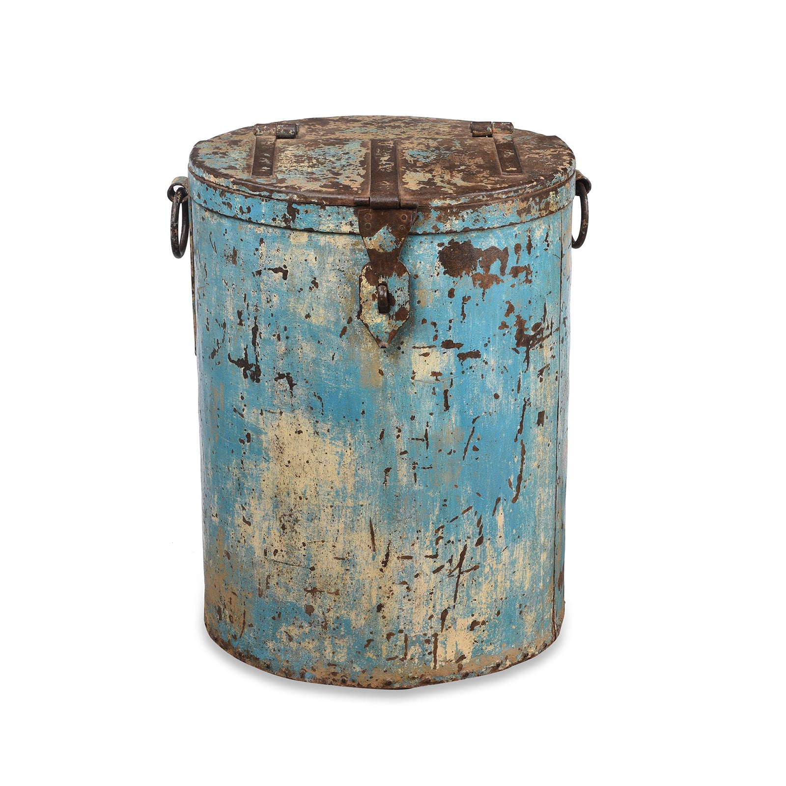 Antique Blue Painted Iron Grain Storage Bin From Rajasthan - Ca 1920 | Indigo Antiques