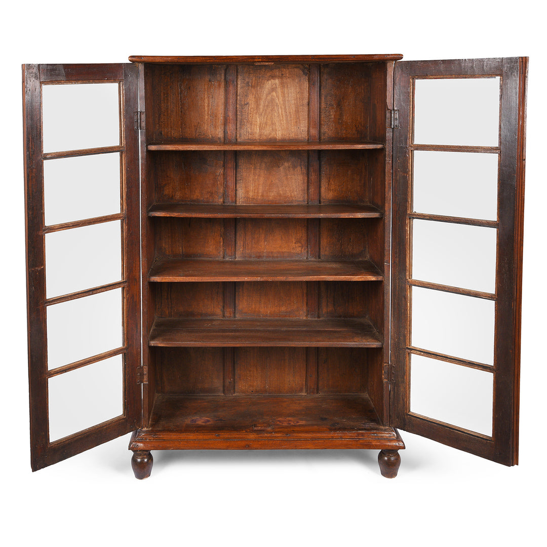 Open Doors View Of Antique Teak Anglo Indian Glazed Book Cabinet From Gujarat | Indigo Antiques