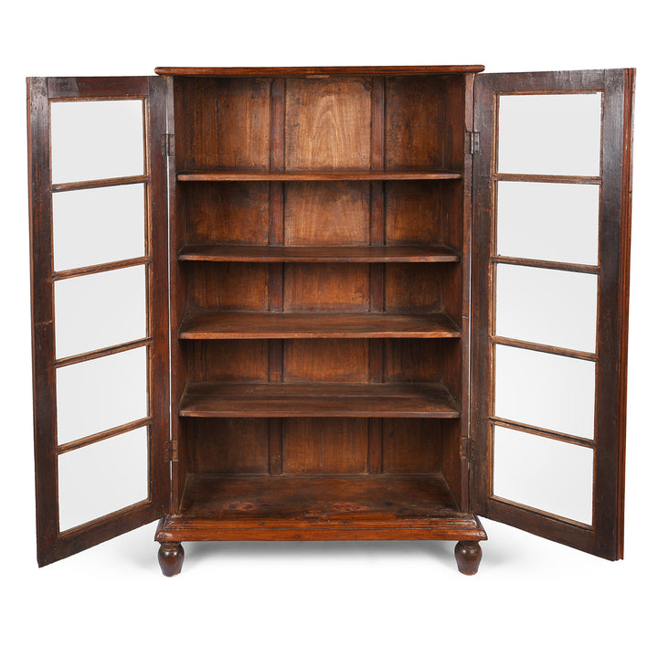 Open Doors View Of Antique Teak Anglo Indian Glazed Book Cabinet From Gujarat | Indigo Antiques