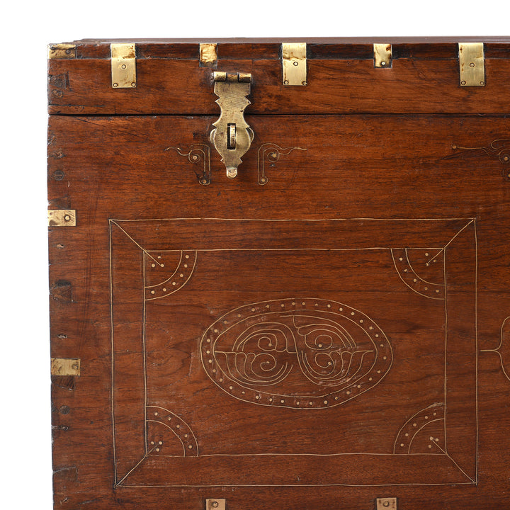 Corner Detail From Antique Brass Bound Burmese Military Chest | Indigo Antiques