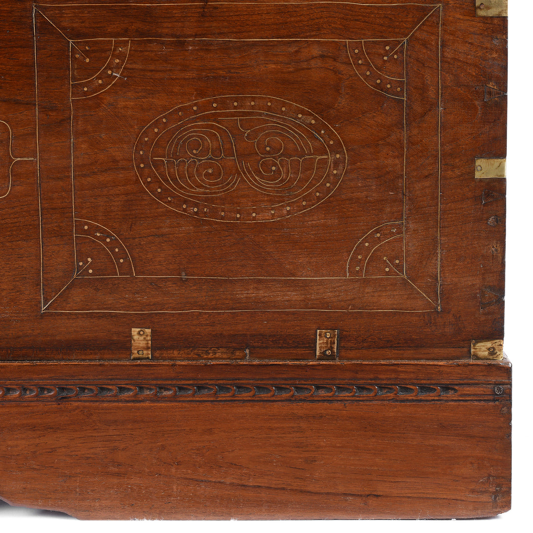 Inlay Detail From Antique Brass Bound Burmese Military Chest | Indigo Antiques