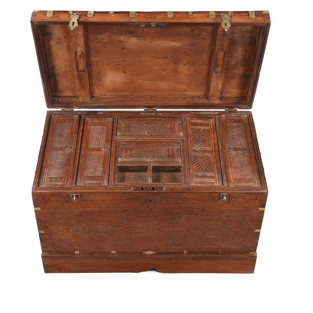 Open View Of Antique Brass Bound Burmese Military Chest | Indigo Antiques