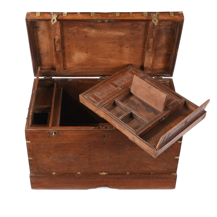 Open View Of Antique Brass Bound Burmese Military Chest | Indigo Antiques