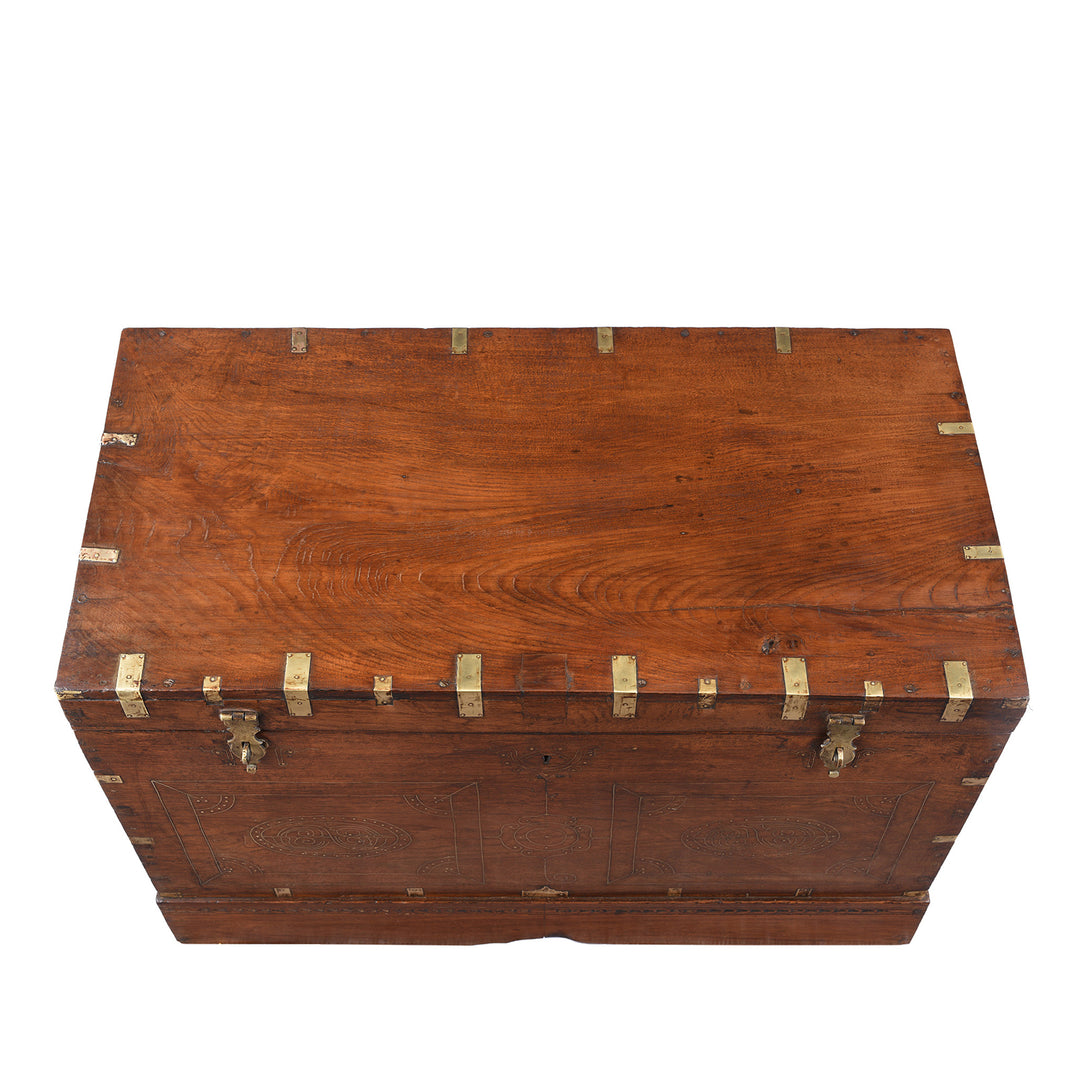 Top Down View Of Antique Brass Bound Burmese Military Chest | Indigo Antiques
