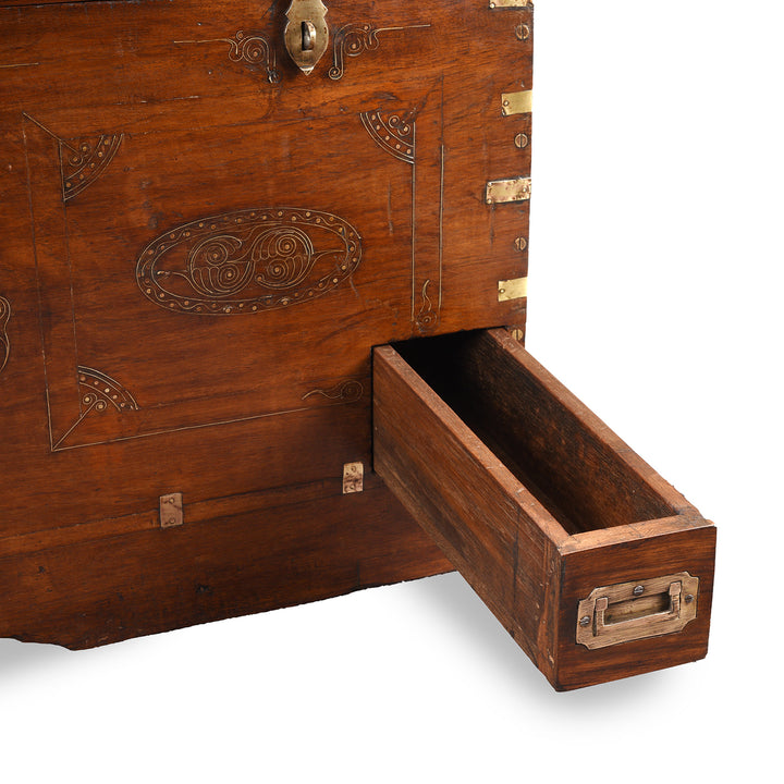 Drawer Detail From Antique Brass Bound Burmese Military Chest | Indigo Antiques