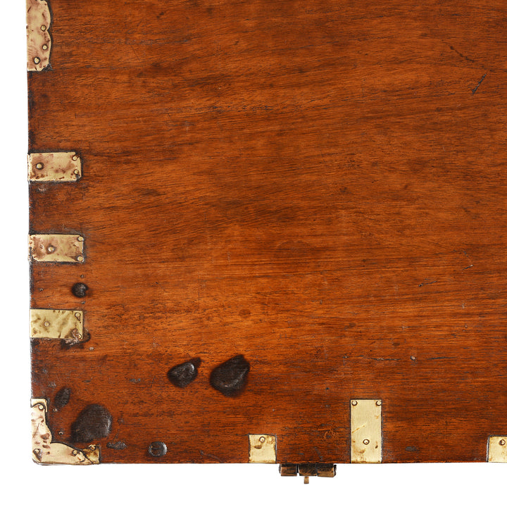 Top COrner Detail From Antique Brass Bound Burmese Military Chest | Indigo Antiques