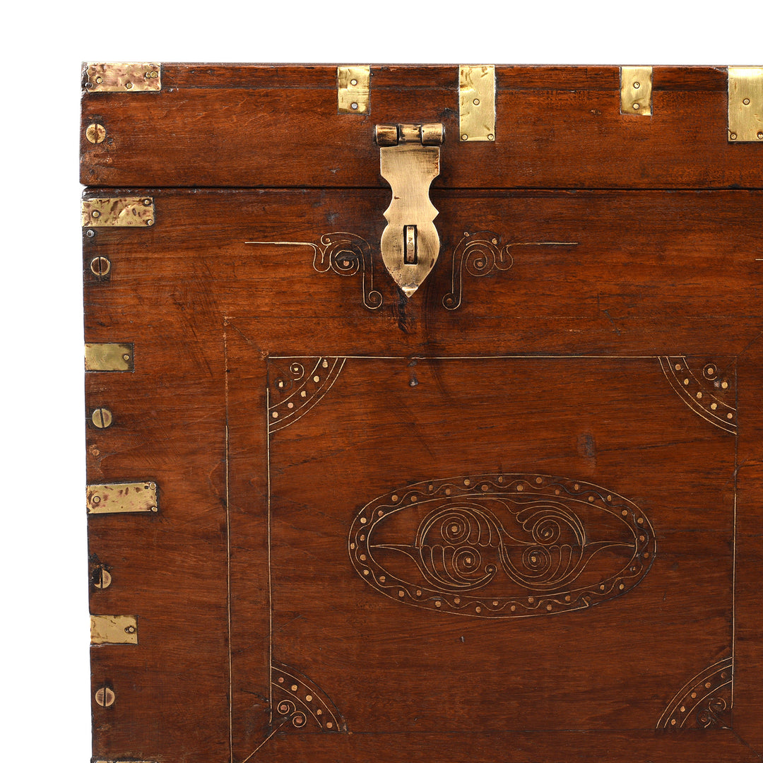 Corner Detail From Antique Brass Bound Burmese Military Chest | Indigo Antiques