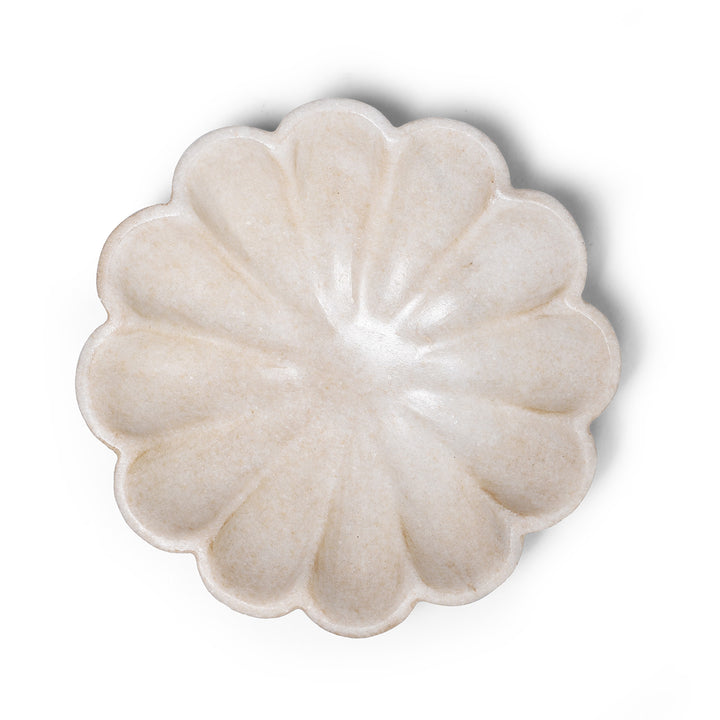 Hand Carved White Marble Lotus Plate From Rajasthan | Indigo Antiques