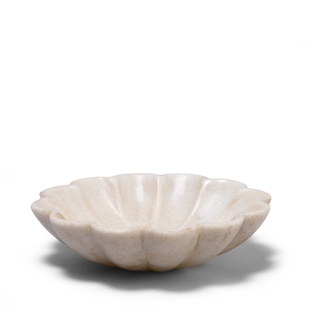Hand Carved White Marble Lotus Plate From Rajasthan | Indigo Antiques