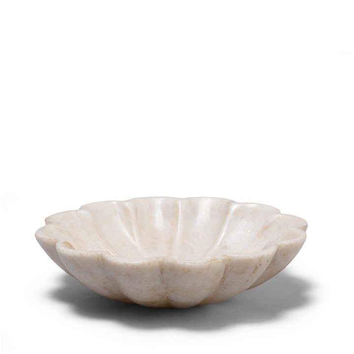 Hand Carved White Marble Lotus Plate From Rajasthan | Indigo Antiques