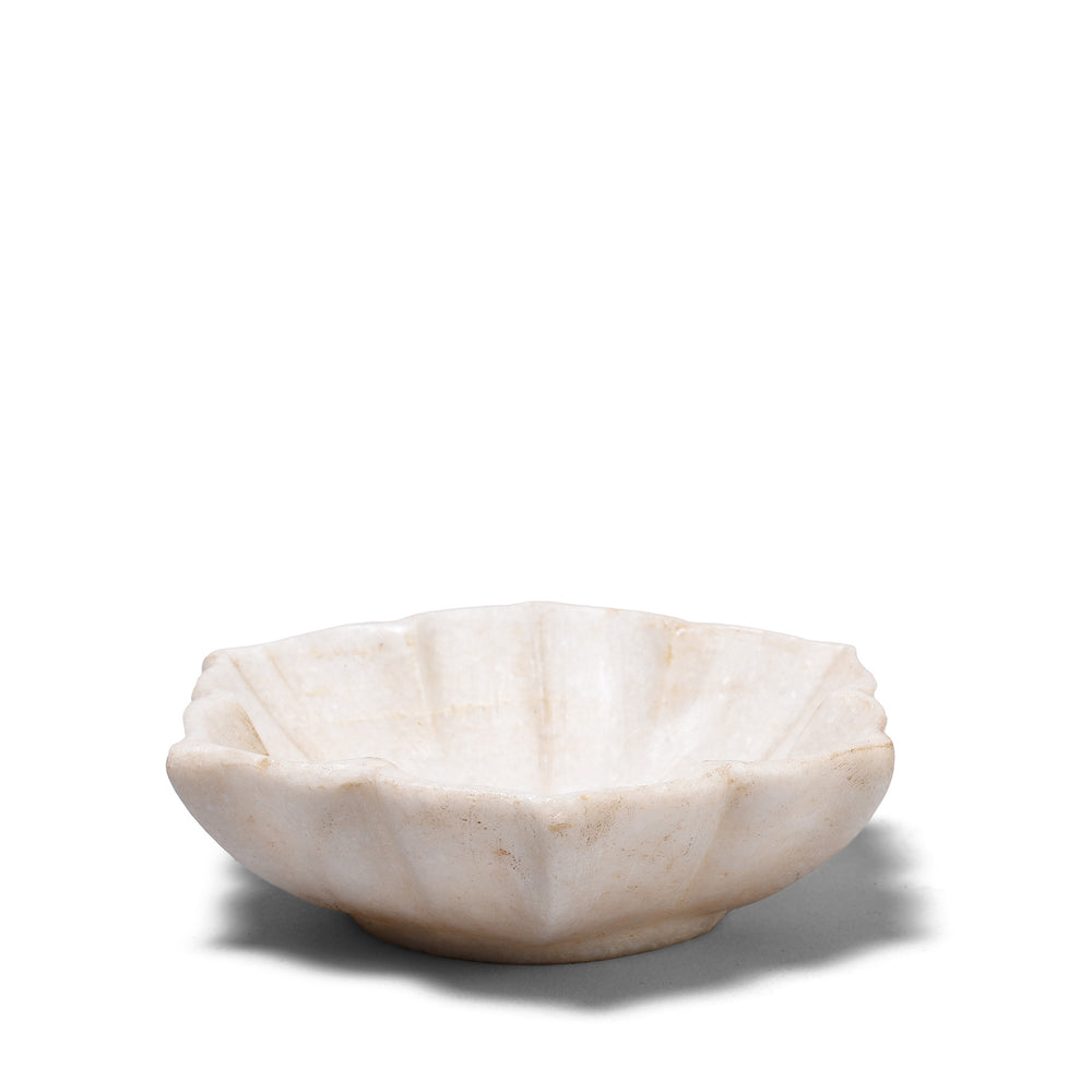 Hand Carved White Marble Lotus Plate From Rajasthan | Indigo Antiques
