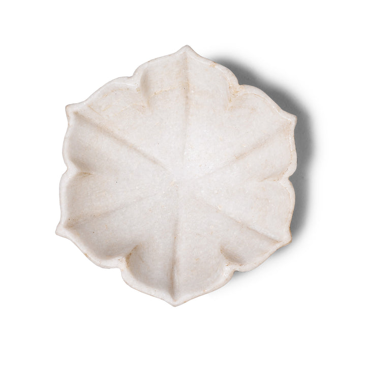 Hand Carved White Marble Lotus Plate From Rajasthan | Indigo Antiques