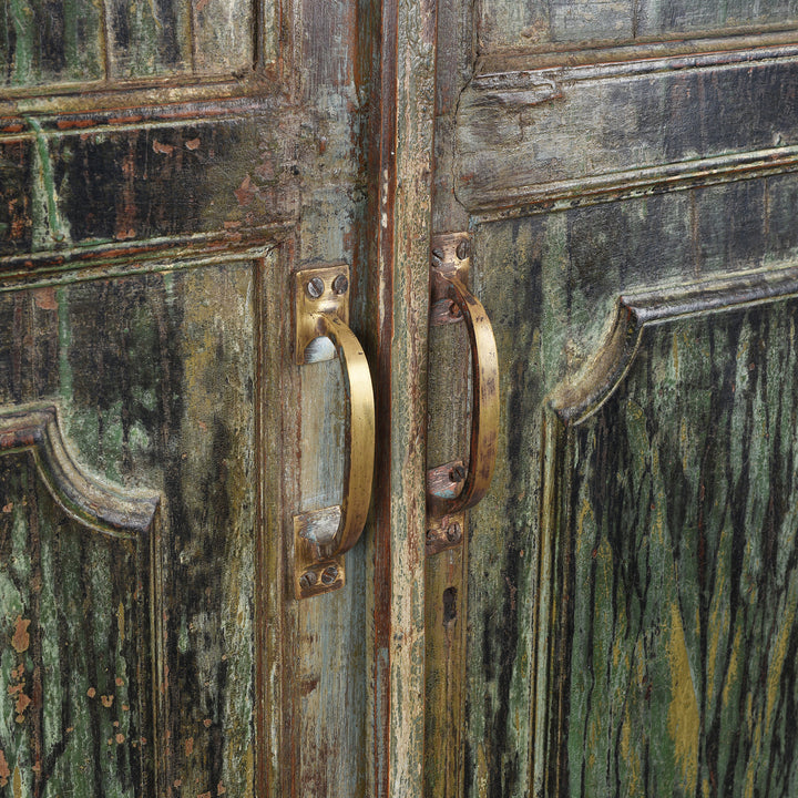 Handles Detail From Green Painted Reclaimed Teak Cabinet | Indigo Antiques