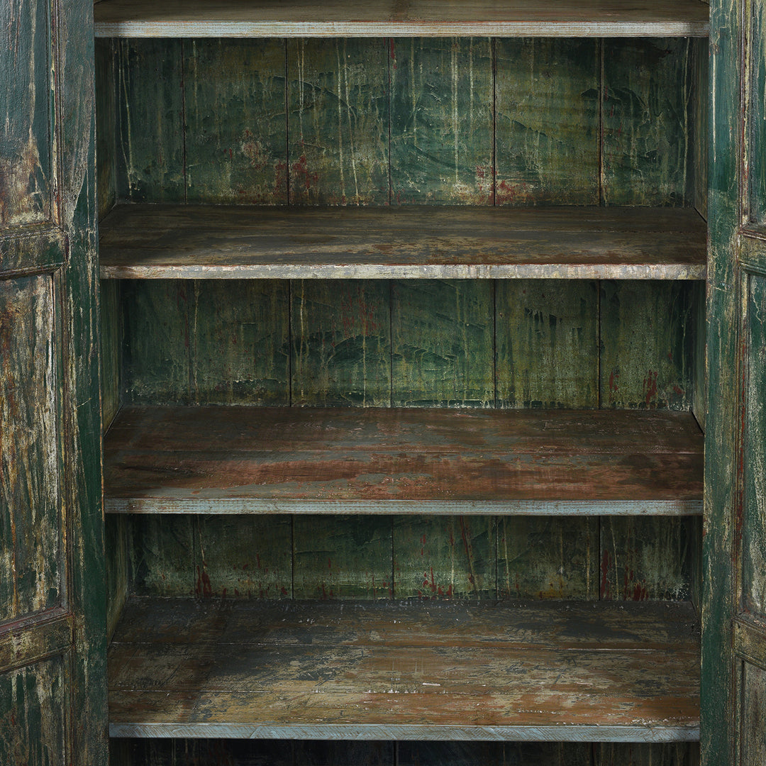 Interior Of Green Painted Reclaimed Teak Cabinet | Indigo Antiques
