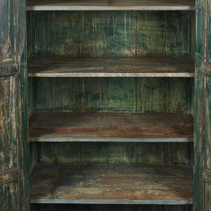 Interior Of Green Painted Reclaimed Teak Cabinet | Indigo Antiques