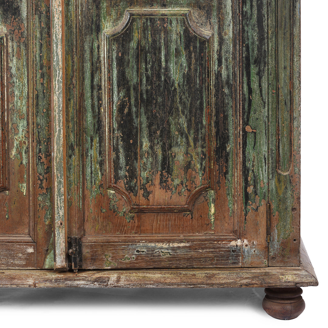 Base Detail From Green Painted Reclaimed Teak Cabinet | Indigo Antiques