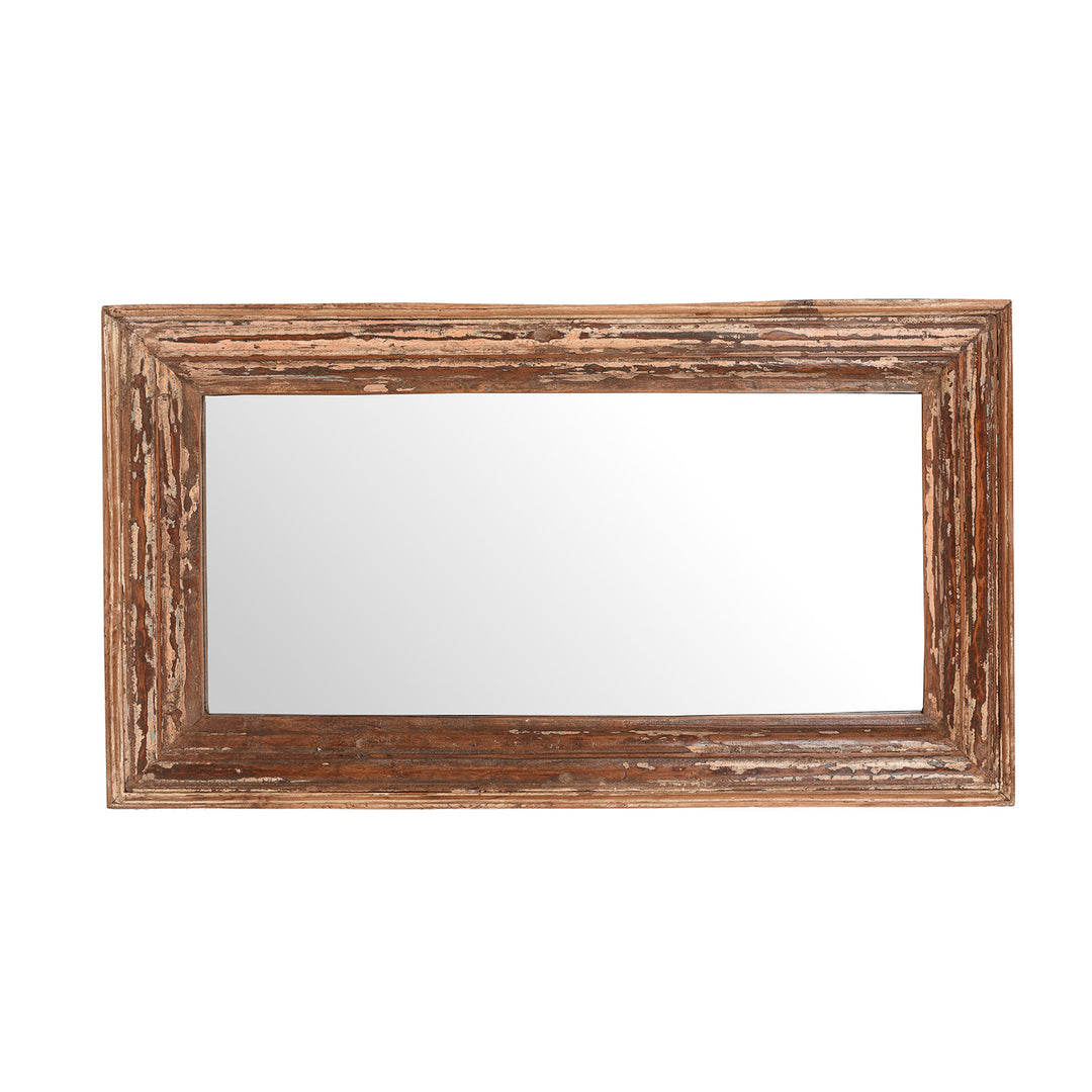 Landscape View Of Antique Rustic Mirror Made From Architectural Teak | Indigo Antiques