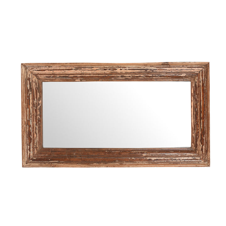 Landscape View Of Antique Rustic Mirror Made From Architectural Teak | Indigo Antiques