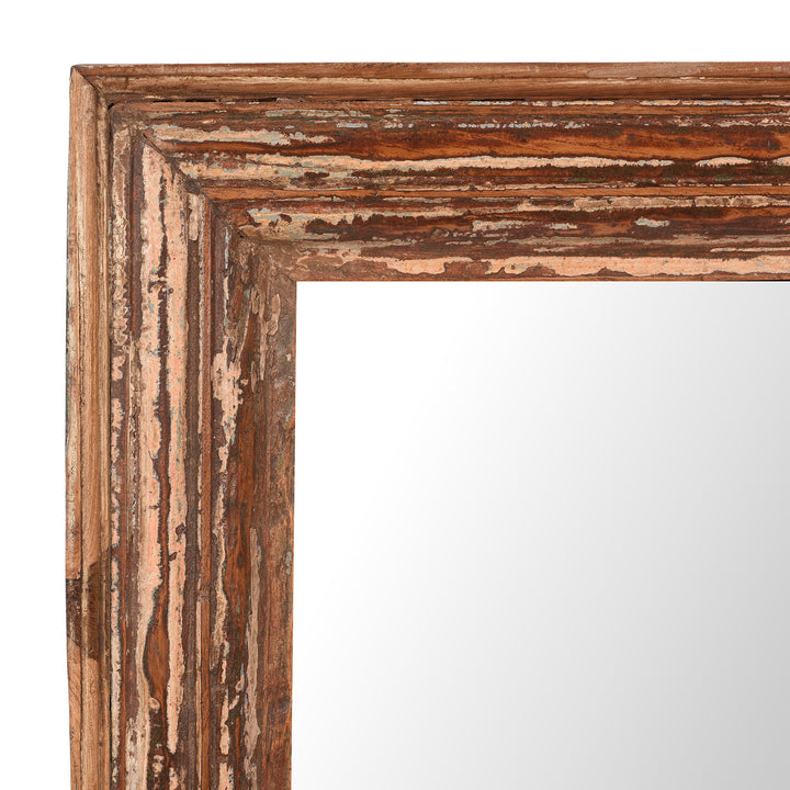 Corner Detail From Antique Rustic Mirror Made From Architectural Teak | Indigo Antiques