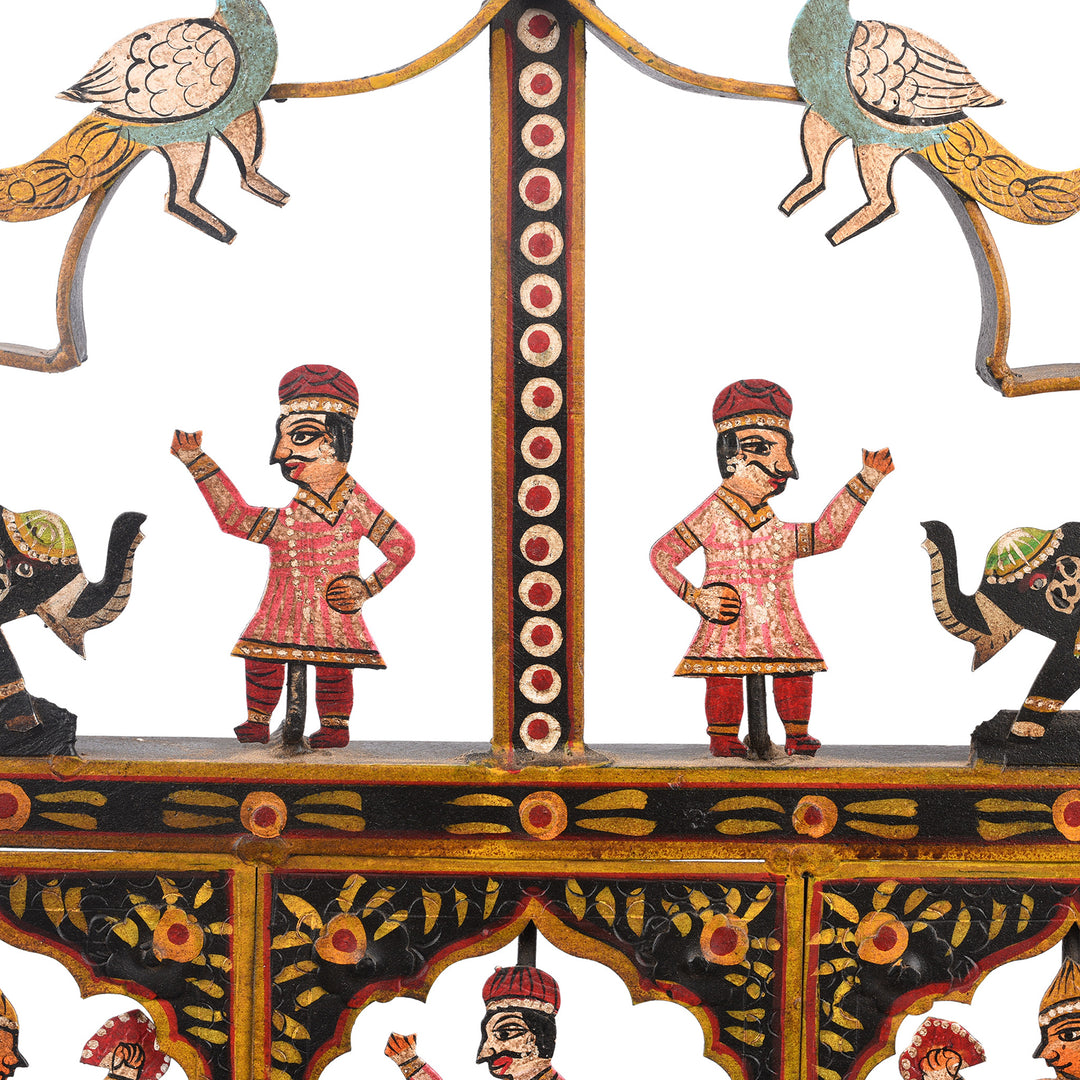 Character Detail From Painted Indian Iron Tribal "Toran" Diwali Lamp | Indigo Antiques