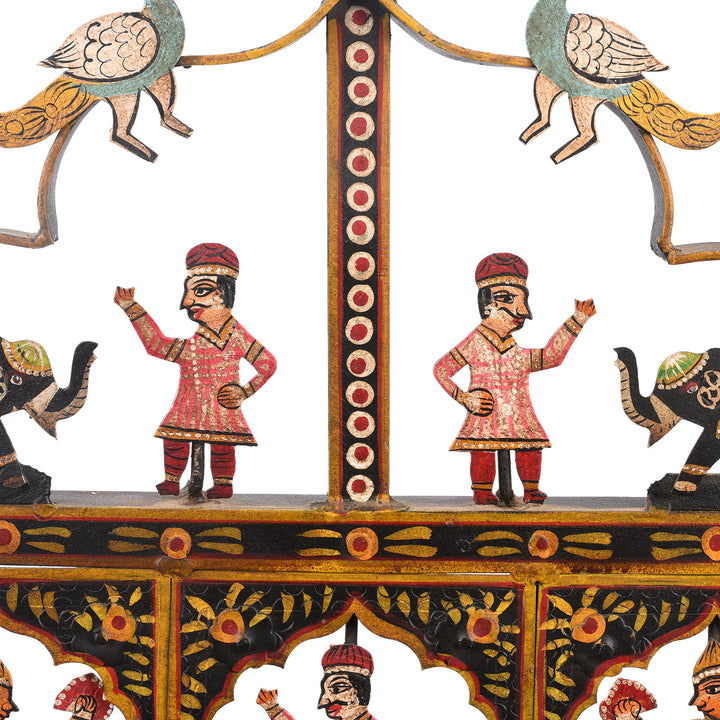 Character Detail From Painted Indian Iron Tribal "Toran" Diwali Lamp | Indigo Antiques